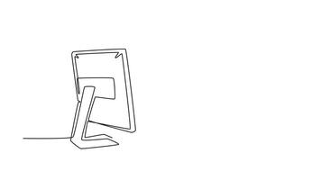 Self drawing animation of single line draw of young happy female call center worker answering complain from customer or client kindly. Helpdesk center care. Continuous line draw. Full length animated video