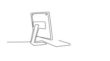 Animated self drawing of continuous line draw of stressful female customer service worker answering phone call from customers all the day. Helpdesk center care concept. Full length one line animation video