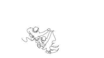 Animated self drawing of continuous line draw top view of group young happy business people unite their hands together to form circle shape symbol. Teamwork concept. Full length single line animation video