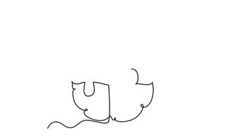 Self drawing animation of single line draw of human brain forming from piece of puzzles logo identity. Head anatomy and smart psychological people concept. Continuous line draw. Full length animated video