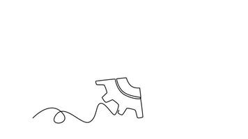 Animated self drawing of continuous line draw gear from puzzle jigsaw pieces logo icon. Business creativity, teamwork, partnership, collaboration and success concept. Full length single line animation video