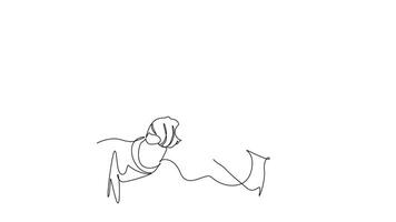 Animated self drawing of continuous line group of young male and female business people unite their hands together to form a five star shape. Unity teamwork concept. Full length single line animation video