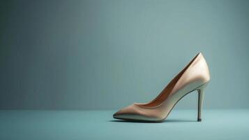 A stylish high heel shoe with a satin finish is prominently displayed against a simple backdrop. The design exudes elegance, perfect for upscale evening events or fashion-centric gatherings photo