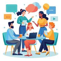 Diverse team of professionals collaborating on a project during a productive meeting vector
