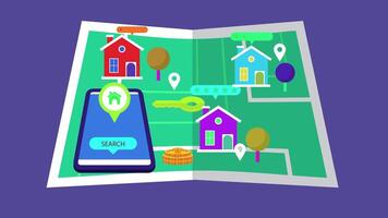 The map of the world with the location of the house Animation video