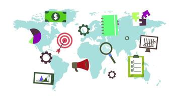 Map with various business tools and icons Animation video