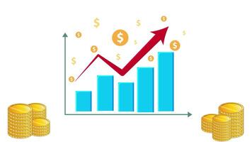Graph chart with a red arrow and gold coins Animation video