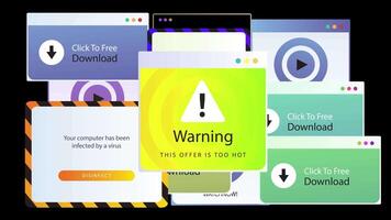 Several different types of warning signs on a computer screen Animation video