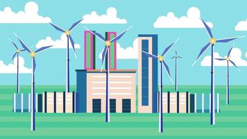 Wind turbines in front of a factory power plant electricity background animation video