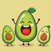 Three avocado characters with open mouths and eyes vector