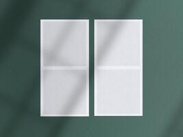 Realistic 3D blank photo frames, film, texture, ornament, torn paper glued textures and tape moodboard mockup. Grunge texture background with leaves and windows shadow overlay illustration