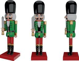 3d nutcracker with sword. isolated christmas nutcracker front and side view vector