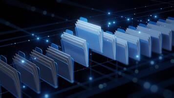 Digital file folders in futuristic virtual network video