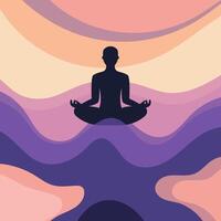 Silhouette of a person meditating against a tranquil abstract background during sunset vector