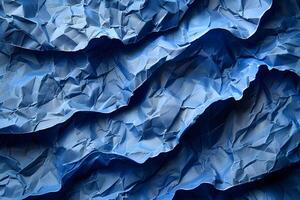 Abstract Blue Crumpled Paper Waves - Textured Background for Design and Art Inspiration photo