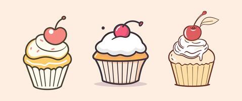Cupcake with cream and cherry vector