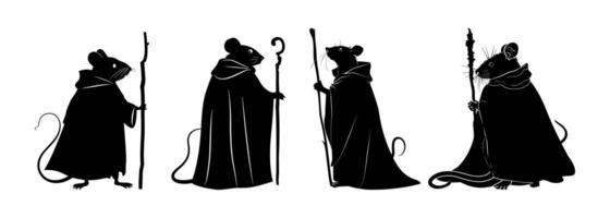 Silhouette of a mouse in a black cloak vector