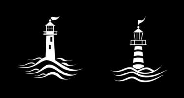 a lighthouse with waves on a black background vector