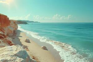 Tranquil Coastal View with Cliffside Shoreline and Serene Blue Waters - Ideal for Travel and Nature Designs photo