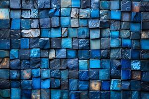 Abstract Background of Blue Textured Square Tiles for Modern Design and Decoration photo