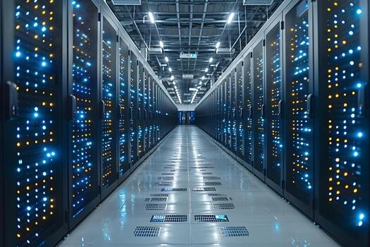 Modern Data Center with Server Racks and Network Equipment for High-Speed Internet Communication photo
