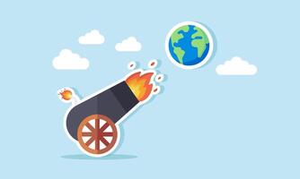 A cannon firing a globe, illustration of Global trend, a style that is worldwide and widely followed vector