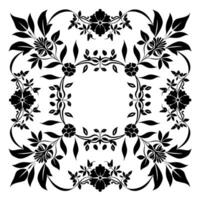 Black and white design of an ornamental square frame with floral elements vector