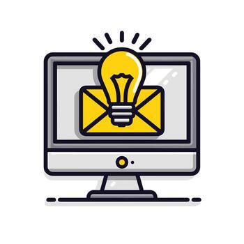 a computer screen with a yellow envelope and lightbulb vector