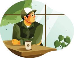 Man enjoying drinking coffee in a coffee shop vector