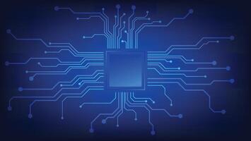 computer chip set with circuit board on blue background vector