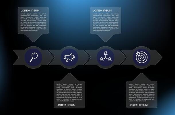 Transparent timeline infographic with four steps