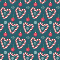 Candy Canes heart shaped with Christmas toy and snowflake Seamless pattern. New Year background idea. Isolated Wallpaper, wrapping, textile, poster, banner, cards, label or web design concept vector