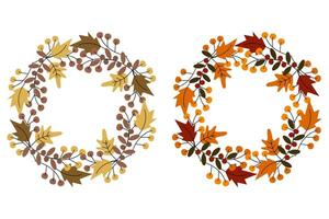 Circle frames of leaves and twigs in trendy autumn shades Set of 2 Copy space Template for lettering Isolate EPS design concept for Thanksgiving greetings or cards, print, shirt, banner, poster vector