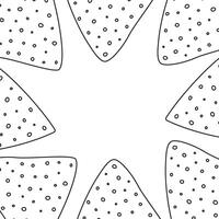 Outline tortilla chips nachos Abstract square frame border Copy space Lettering or cards template. Isolated Decorative background texture. Poster, leaflet, tag, promo banner or web illustration vector