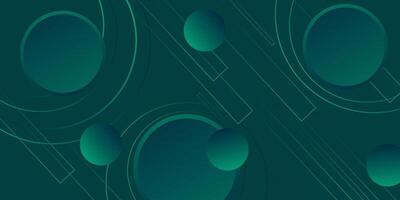 Abstract dark green dynamic gradient background with 3d look and simple circle pattern. Round line elements. Cool and luxury design. vector