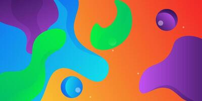 Bright orange gradient background with geometric shape elements. Colorful blue and green wave design. Simple but elegant concept. vector