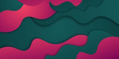 Abstract 3d dark green and pink waves with shadow shapes background. Futuristic wave background. Eps10 vector
