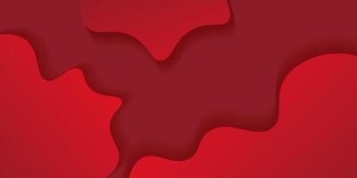 Abstract background with wavy fluid shapes with geometric patterns. Bright red background design. Cool and modern concept. vector