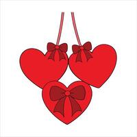 Valentine Red Textured Hanging Hearts with Bows Art vector