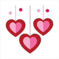 Red Textured Hanging Hearts with Bows. vector