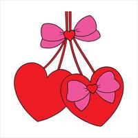 Red Textured Hanging Hearts with Bows Art vector