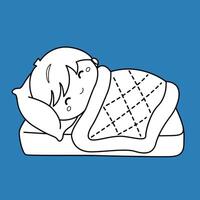 Cute Kids Daily Routine Activity Sleeping Sleep Take A Nap Cartoon Digital Stamp Outline vector