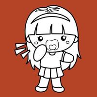 Cute Kids Activity Yelling Calling Angry Expression Cartoon Digital Stamp Outline vector
