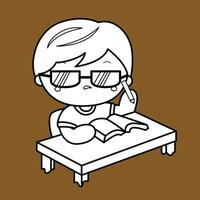 Cute Kids Daily Routine Activity Studying Learning Student Cartoon Digital Stamp Outline vector