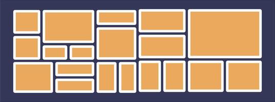 Pictures or photos frame collage. comics page grid layout abstract photo frames and digital photo wall template vector