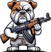 an angry bulldog with an ak - 47 rifle vector