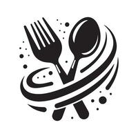 simple Spoon and fork icon isolated Silhouette with Dynamic Flow Silhouette Illustration logo design template black and white vector