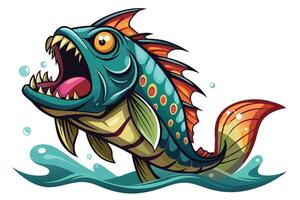 An angry fish with big teeth and sharp teeth vector