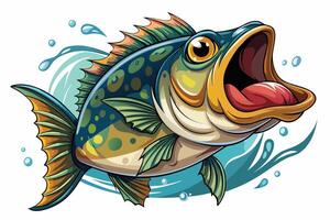 A cartoon fish with its mouth open and its mouth open vector