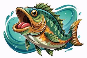 A cartoon fish with its mouth open and its tongue out vector